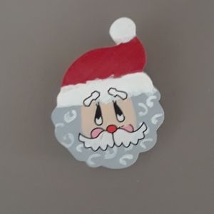 Hand painted wooden Santa Pin